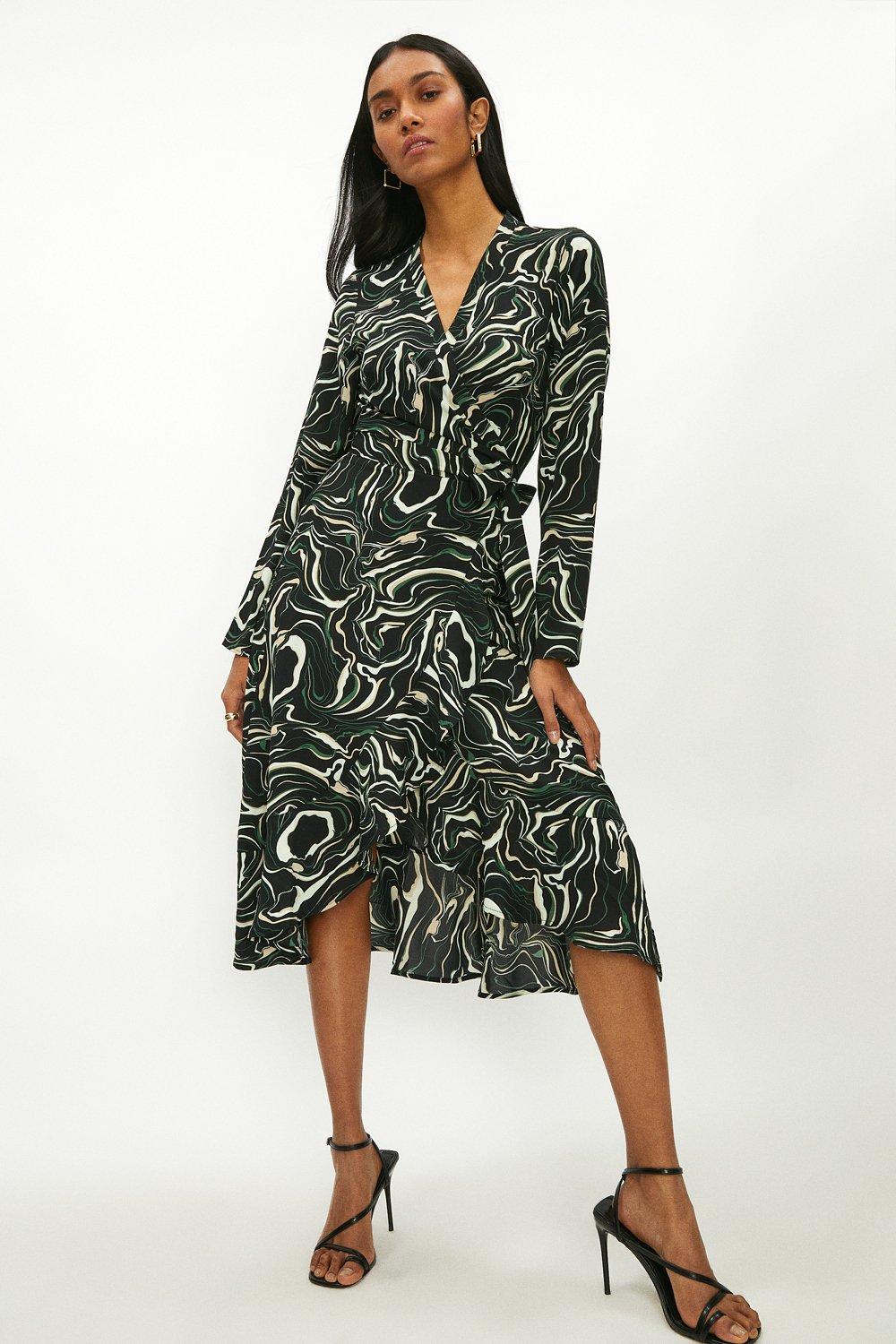 Skinny Sleeve Printed Ruffle Wrap Dress | Coast